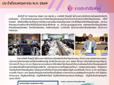 เมื่อวันที่ ๒๗ พฤษภาคม ๒๕๖๙ เวลา ๐๘.๓๐ น. นายจิตติ ตันเสนีย์ ผู้อำนวยการสำนักตรวจเงินแผ่นดินจังหวัดแม่ฮ่อน เข้าร่วมการประชุมคณะกรมการจังหวัดแม่ฮ่องสอนและหัวหน้าส่วนราชการประจำจังหวัดแม่ฮ่องสอน ครั้งที่ ๕/๒๕๖๙ เพื่อขับเคลื่อนและติดตามการดำเนินงานตามนโยบายของรัฐบาลและวาระสำคัญของจังหวัดแม่ฮ่องสอน และร่วมกำหนดแนวทางพัฒนาจังหวัดให้เป็นไปอย่างมีประสิทธิภาพ ณ ห้องประชุมขุนลุมประพาส ศาลากลางจังหวัดแม่ฮ่องสอน อำเภอเมืองแม่ฮ่องสอน จังหวัดแม่ฮ่องสอน โดยนายวิบูรณ์ แววบัณฑิต ผู้ว่าราชการจังหวัดแม่ฮ่องสอน เป็นประธานการประชุม